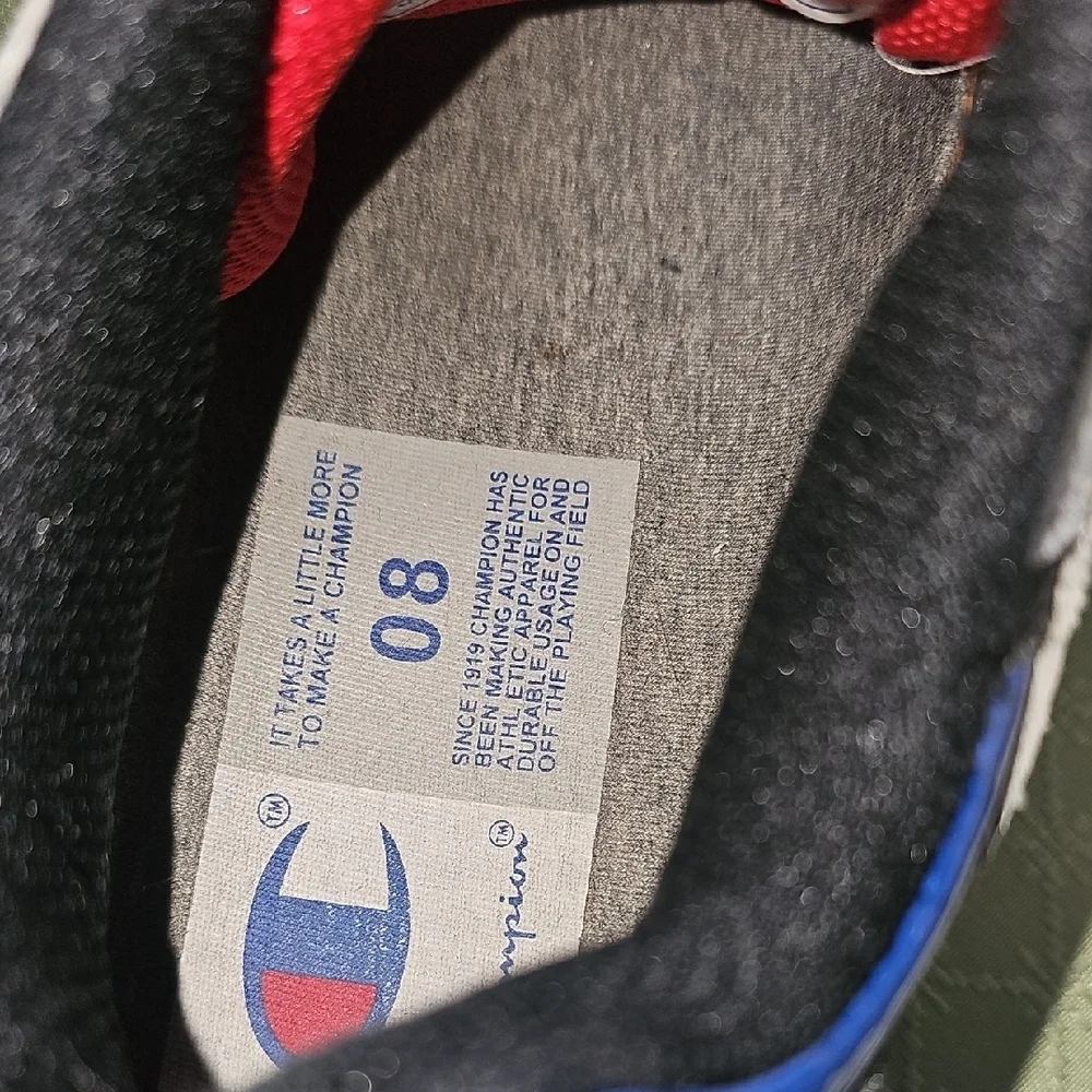Champion Women's White, Black, and Red Logo Sneakers Size 8